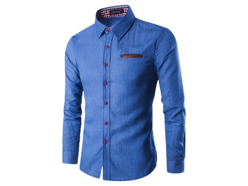 LEVE 2 PAGUE 1 - Camisas Masculina Jeans Slim Manga Longa - Azul e Azul Claro