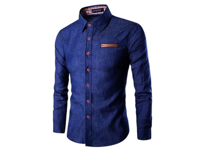 LEVE 2 PAGUE 1 - Camisas Masculina Jeans Slim Manga Longa - Azul e Azul Claro